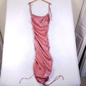 PrettyLittleThing Ruched Satin Maxi Dress Pink US 4 Bodycon Y2K‎ Glam Barbiecore